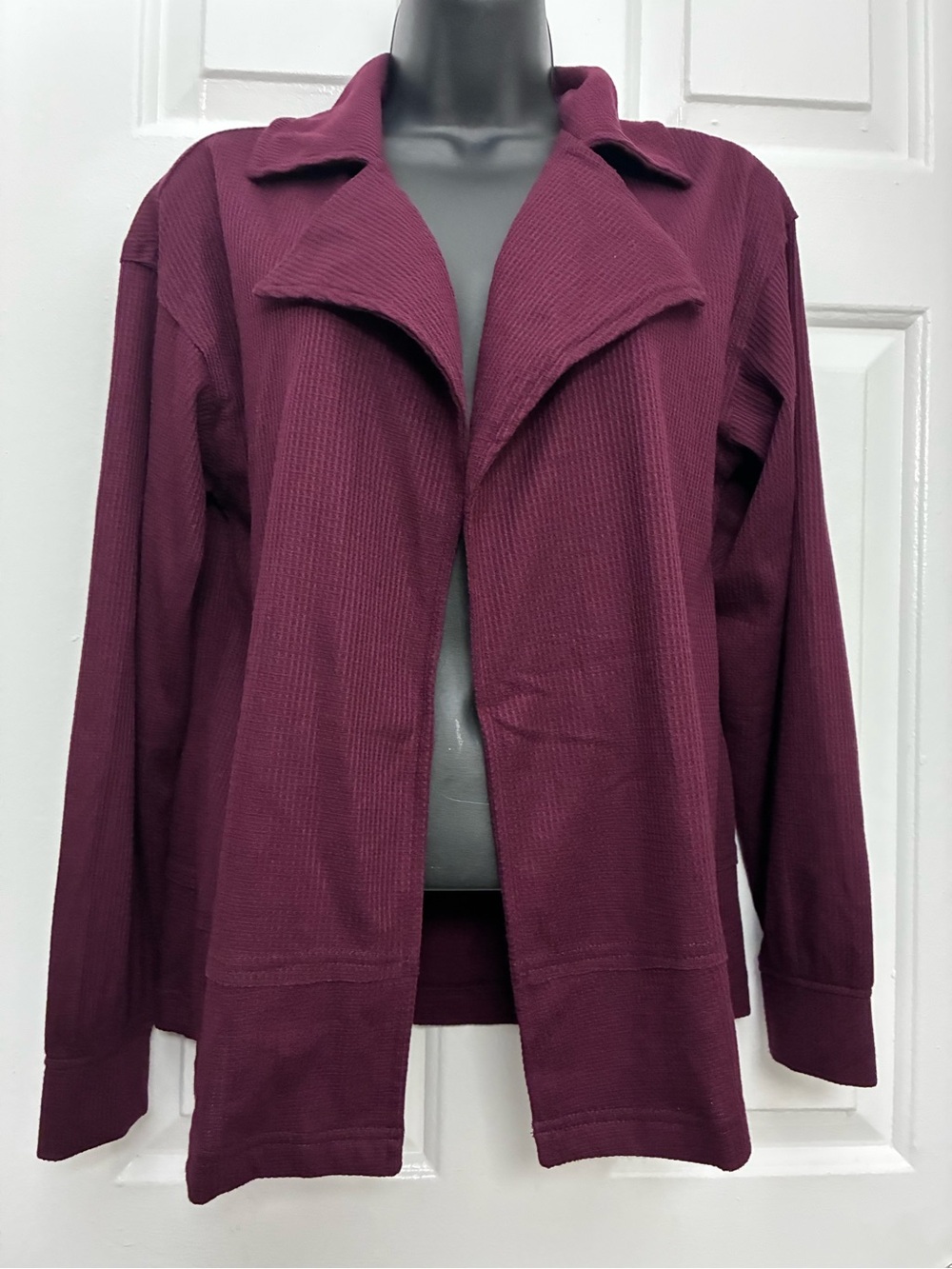 Cato Burgundy Open Front Waffle Knit Cardigan Jacket size S